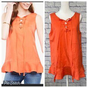 Ann Taylor linen sleeveless lace up peplum top NWT